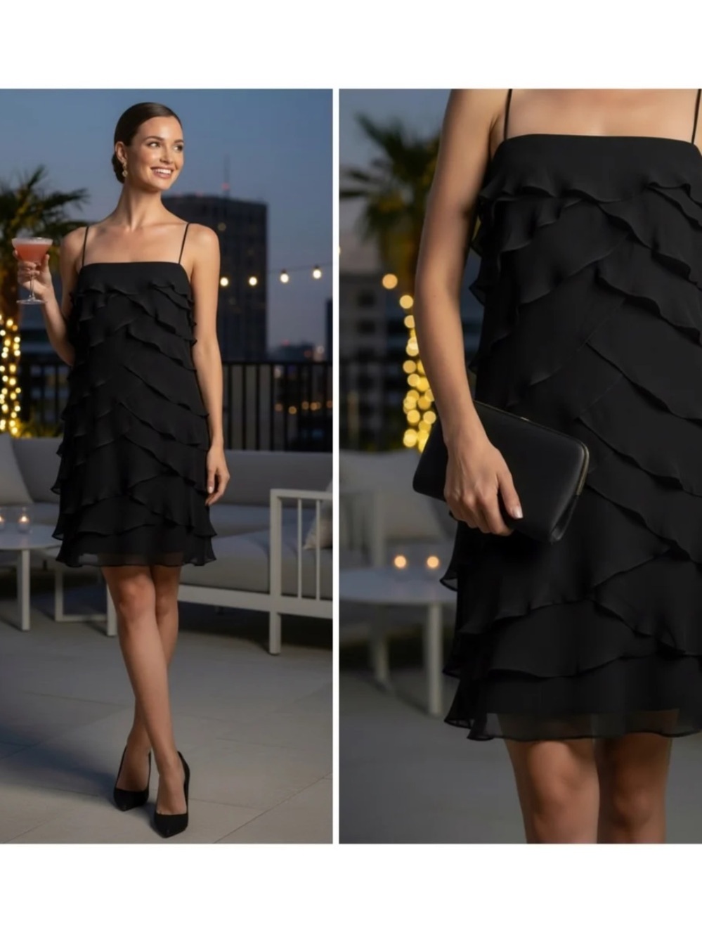 Tadashi Shoji Ruffle Cocktail Dress Black